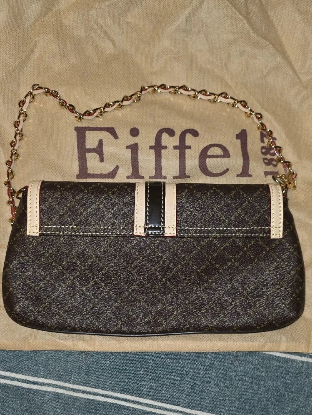 Eiffel Brown & Cream Chain-Detail Shoulder Clutch
